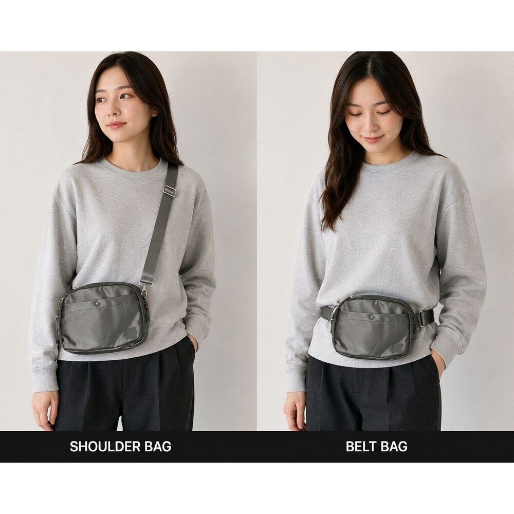 IHKWIP Day to Day Crossbody Convertible Belt Bag Metallic Gray Fanny Pack Travel